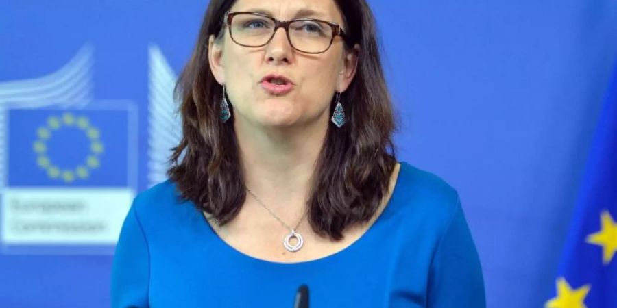 EU-Handelskommissarin Cecilia Malmström betonte, dass die neuen Sonderzölle nur dann eingeführt werden sollen, wenn sich der Subventionsstreit mit den USA nicht durch Verhandlungen lösen lässt. Foto: Stephanie Lecocq/EPA/dpa