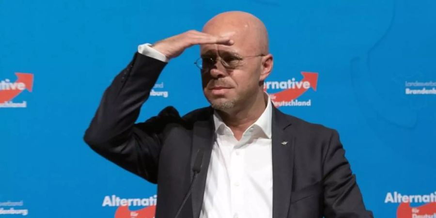 Der Landeschef rief die Partei im Wahljahr zu Geschlossenheit auf. «Es geht um unsere gemeinsame Sache», sagte Kalbitz vor seiner Wiederwahl. Foto: Ralf Hirschberger
