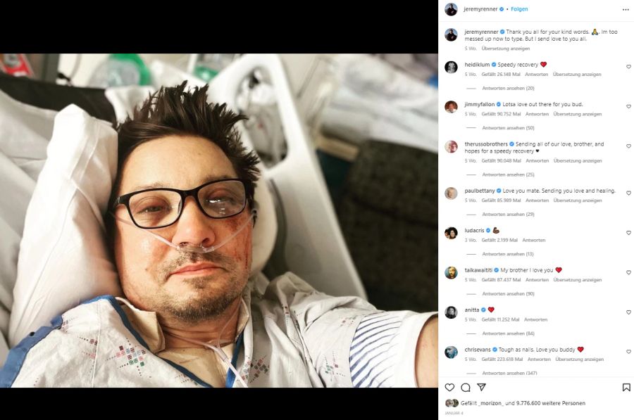 Böser Start ins neue Jahr: Jeremy Renner erlitt einen schweren Schneepflug-Unfall.