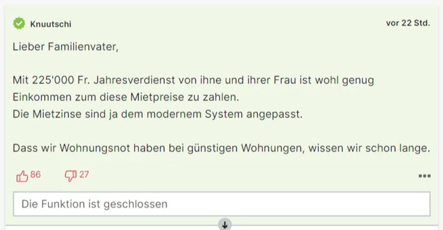 Viele Nutzer verstehen nicht, wieso der Vater über hohe mieten klagt, beim gegebenen Einkommen der Familie