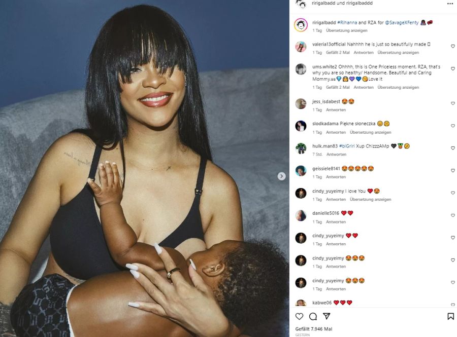 Rihanna mit ihrem einjährigen Söhnchen RZA.