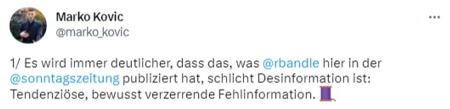 Marko Kovic will Twitter auf die Desinformation durch die «SonntagsZeitung» aufmerksam machen.