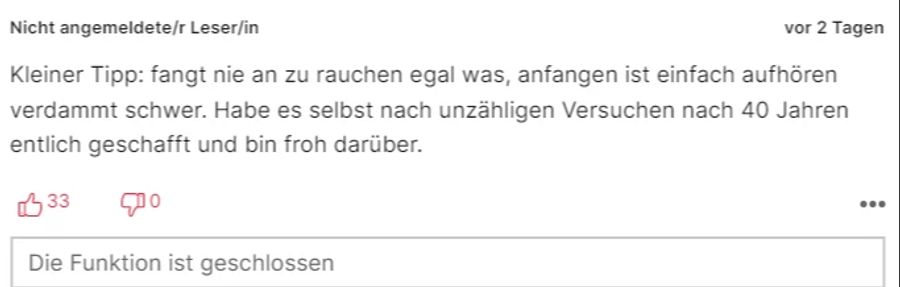 Auch dieser Leser hat eine klare Haltung gegenüber dem Rauchen.