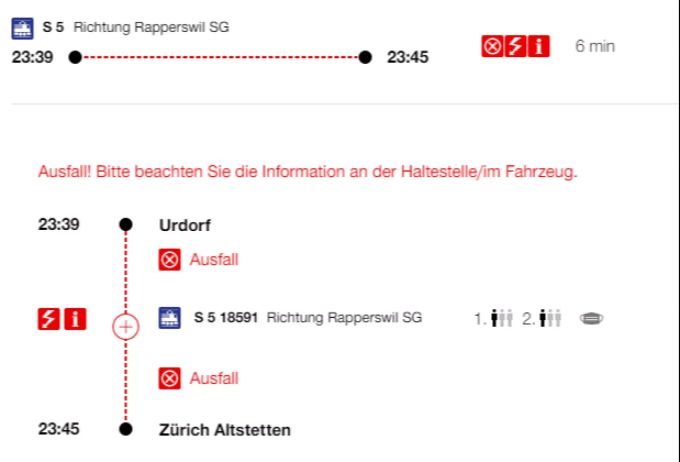 Die S5 fällt aus. Brand