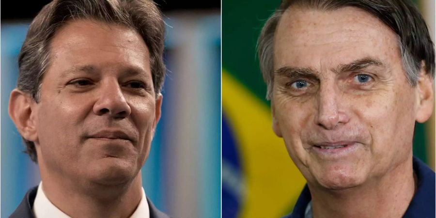 Die Bildkombo zeigt Fernando Haddad (l.), Kandidat bei der Präsidentenwahl von der linken Arbeiterpartei, und Jair Bolsonaro (r.), ultrarechter Kandidat für das Amt des brasilianischen Präsidenten.