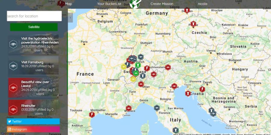Die Oberfläche der GlobalBucket Applikation (Screenshot https://globalbucket.life)