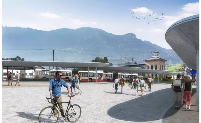 Blick über den Bahnhofplatz zum Hochperron - zvg Blick über den Bahnhofplatz zum Hochperron - zvg