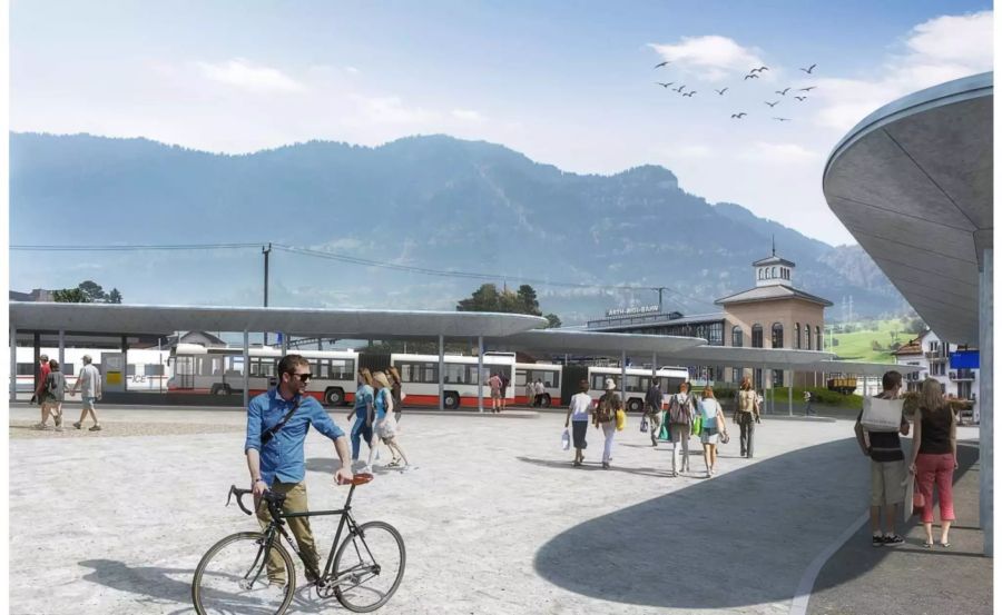 Blick über den Bahnhofplatz zum Hochperron - zvg