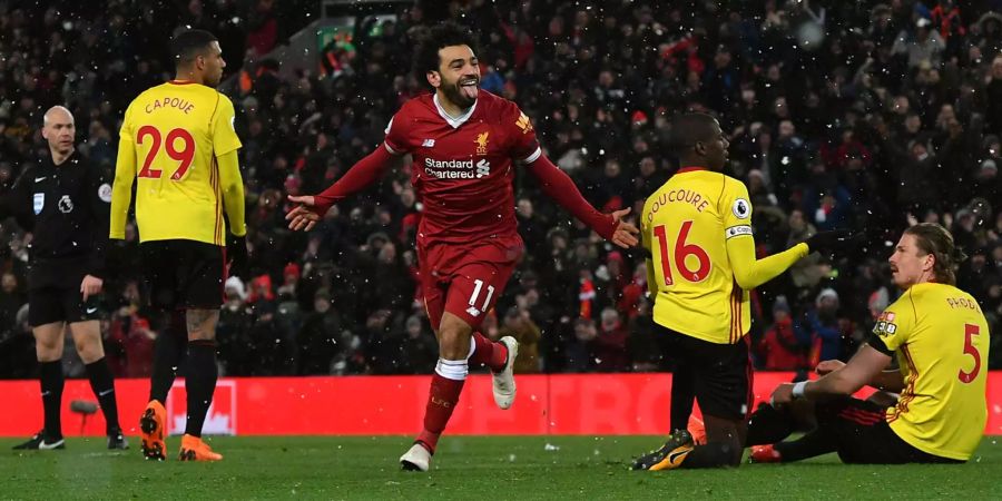 Mohamed Salah ist der Mann der Stunde in der englischen Premier League. Gegen Watford erzielt der ehemalige Basel-Stürmer vier Tore. Der 25-jährige Ägypter führt die Torschützenliste in England mit 28 Toren aus 30 Spelen an.