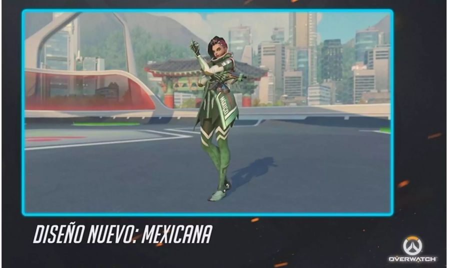 Sombra in ihrem grünen mexicana skins steht auf einer Lucioball Karte.