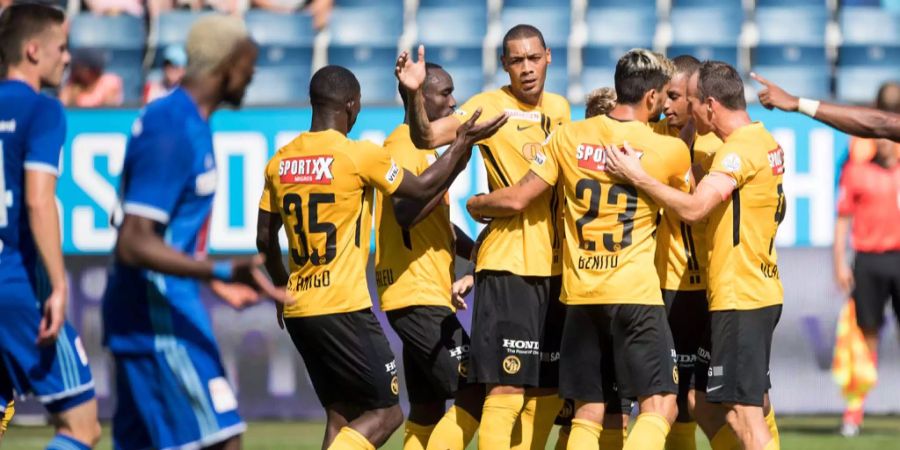 Guillaume Hoarau und seine Kollegen bejubeln einen Treffer im Spiel gegen den FC Luzern.