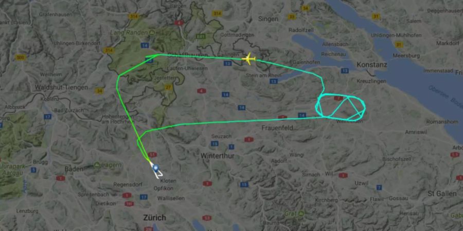 Die Flugroute des Swiss-Flug LX256 nach Tel Aviv. Wegen einer Fahrwerkstörung musste der Flzug kurz nach dem Start abgebrochen werden.