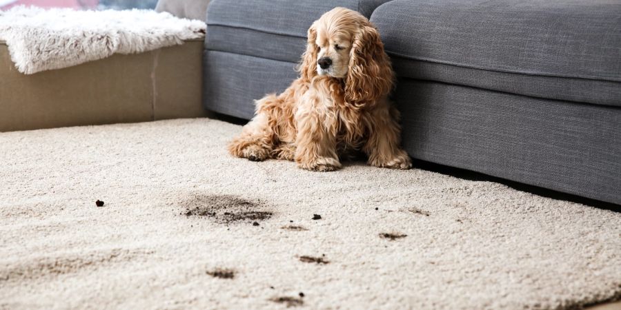 Hund Teppich mit Schlammabdrücken