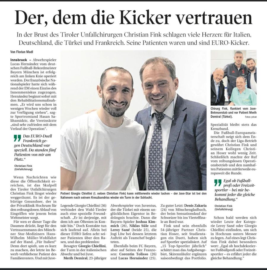 Chirurg Christian Fink ist in der Fussball-Szene bekannt. Zu seinen Patienten gehörte unter anderem Giorgio Chiellini.