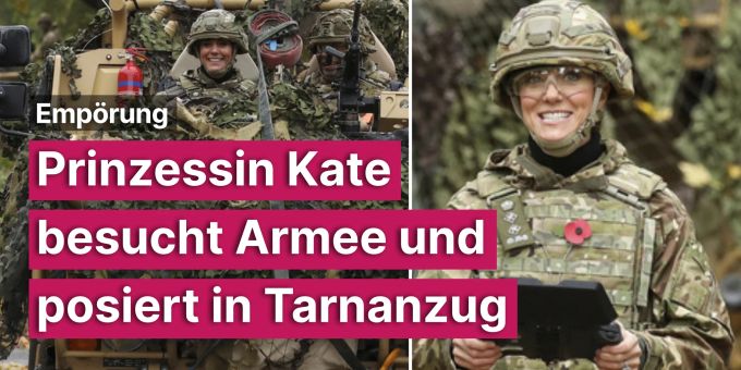 Empörung - Prinzessin Kate besucht Armee und posiert in Tarnanzug Empörung - Prinzessin Kate besucht Armee und posiert in Tarnanzug