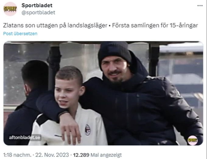 Vincent, der 15-jährige Sohn von Zlatan Ibrahimovic, könnte bald in Schwedens U-Nationalmannschaften spielen. Zlatan Ibrahimovic