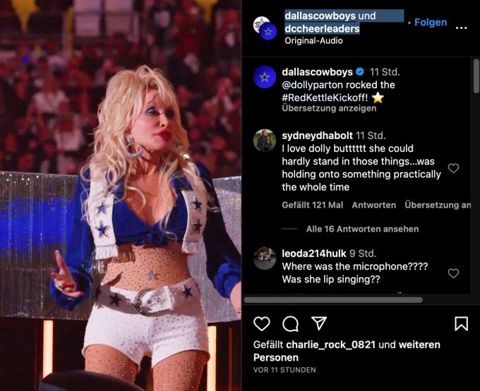 Dolly Parton hat bauchfrei die Bühne gerockt. Dolly Parton Instagram