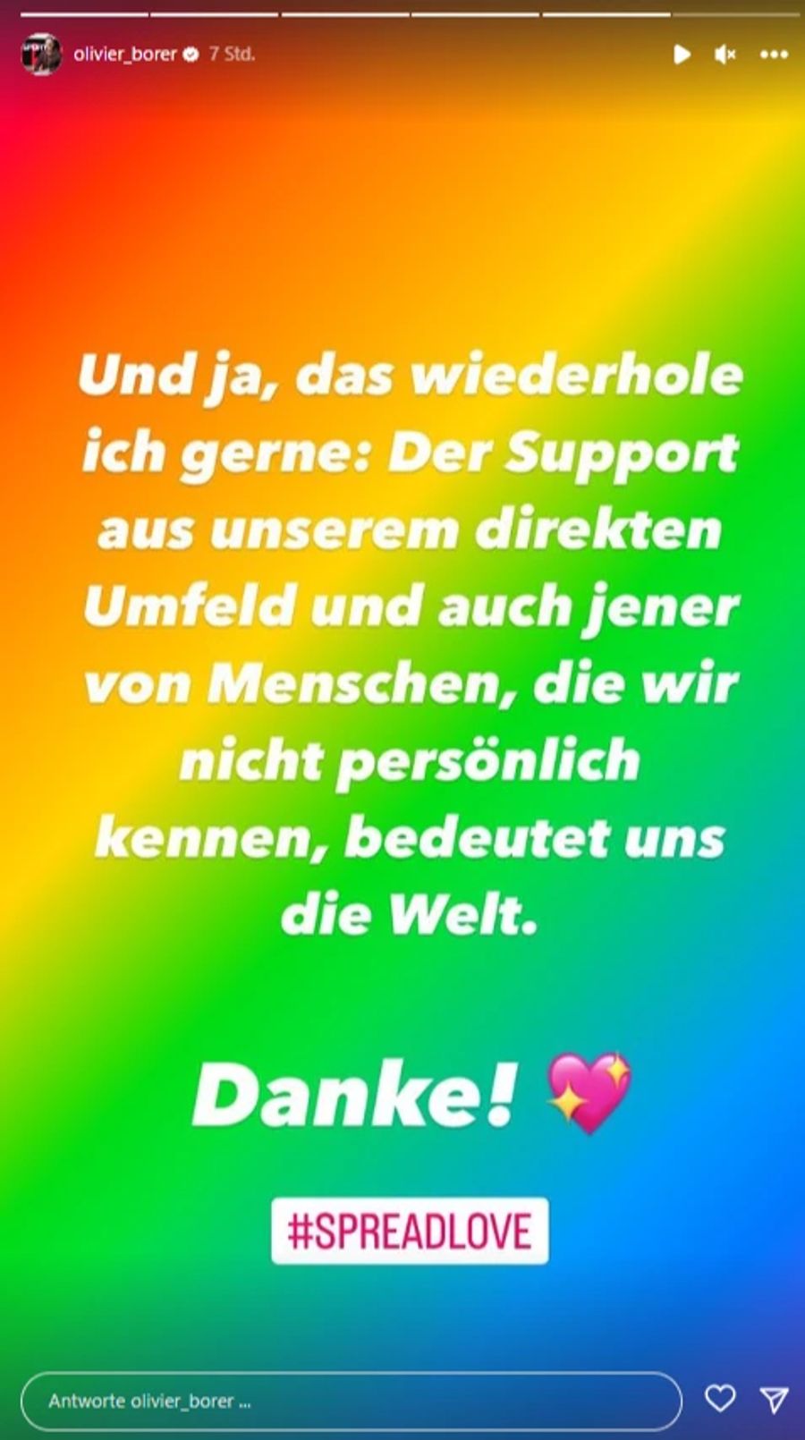 «Verbreitet Liebe», wendet er sich an seine Follower.