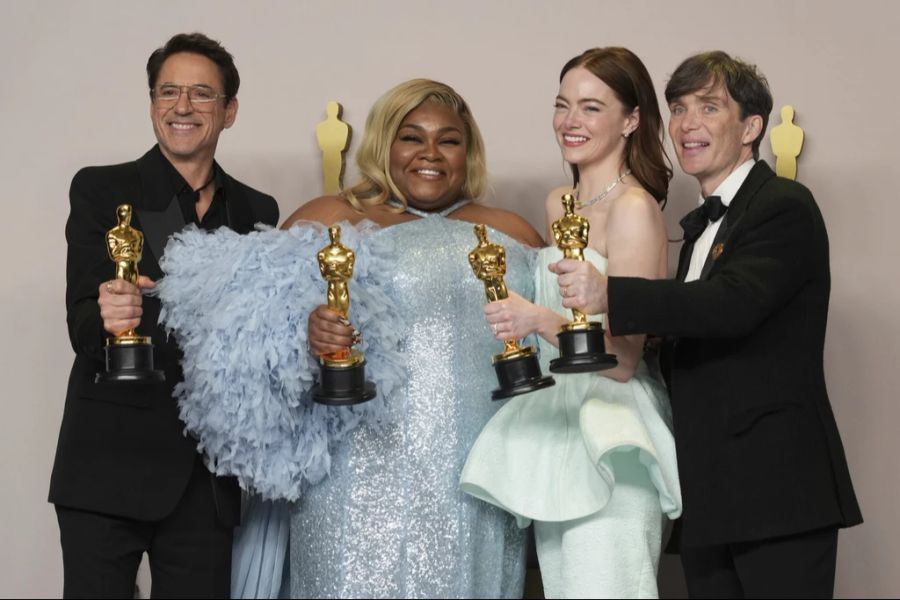 Die Oscar-Gewinner 2024: Robert Downey Jr., Da'Vine Joy Randolph, Emma Stone und Cillian Murphy.