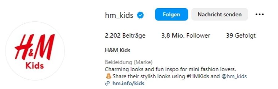 Und zwar auf dem H&M-Kids-Account mit 3,8 Millionen Follower. Mittlerweile wurden die Posts allerdings gelöscht.