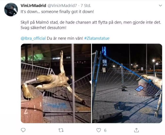 Die Statue von Zlatan Ibrahimovic wurde an den Füssen abgesägt. Zlatan Ibrahimovic