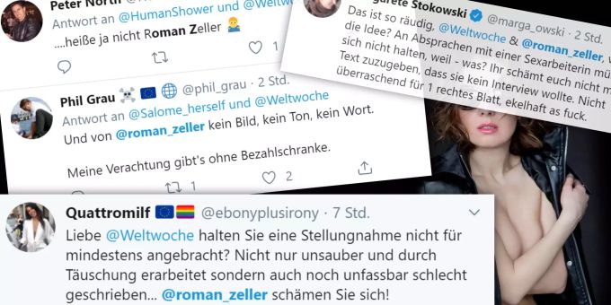 Viel Online-Support für Salomé Balthus nach der Veröffentlichtung des Artikels in der Weltwoche. Salomé Balthus Twitter Weltwoche