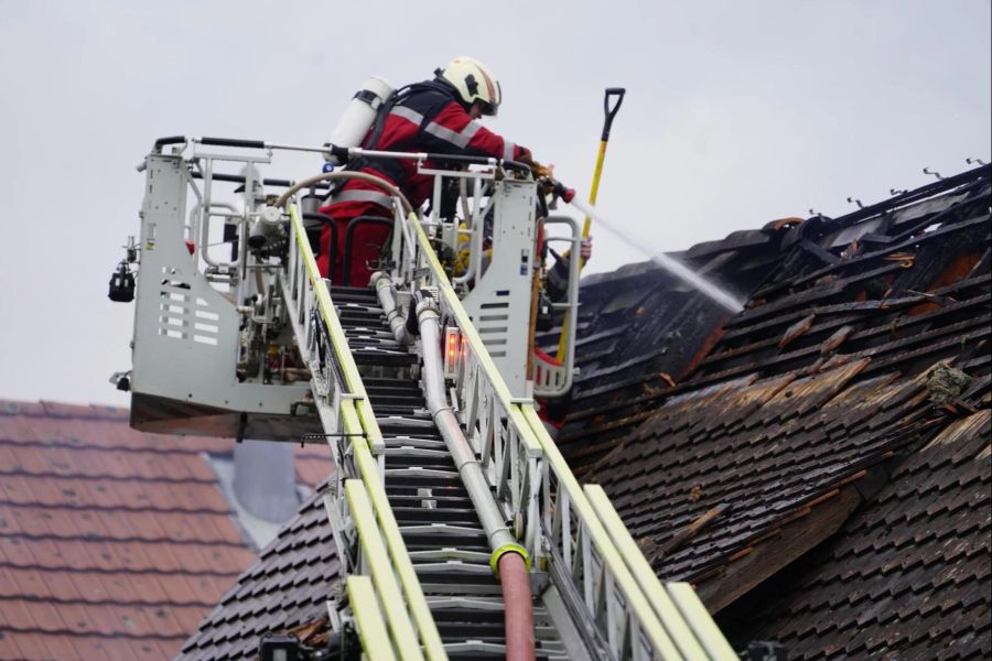 Umgehend beginnen die Einsatzkräfte mit den Löscharbeiten.