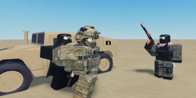 Eine Screenshot eines Spiels auf der Plattform Roblox, das eine Gewaltszene darstellt. Islamischer Staat (IS)