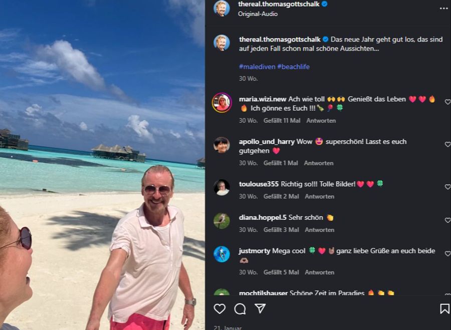 Ferien am Strand. Thomas Gottschalk auf den Malediven.
