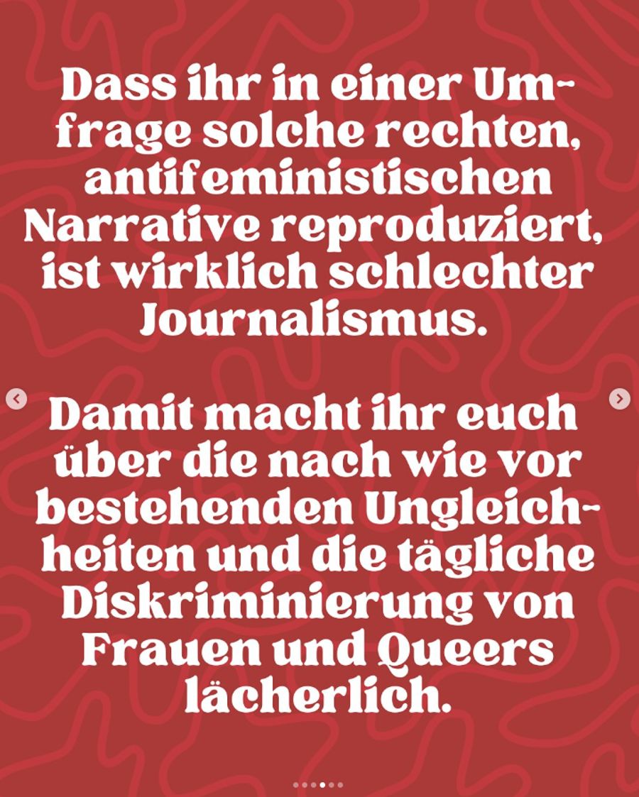 Das SRF mache sich über die «nach wie vor bestehenden Ungleichheiten und die tägliche Diskriminierung von Frauen und Queers» lustig, kritisiert die Partei.