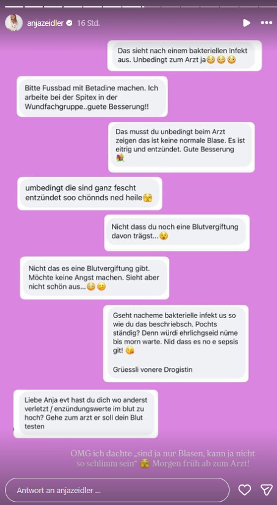 Nach dem Foto ihrer Blasen zeigten sich die User alarmiert.