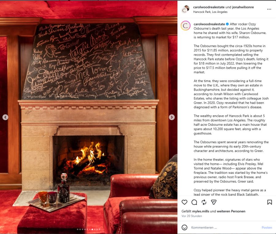 Das Highlight sind die Unterschriften, unter anderem von Elvis Presley, über einem Kamin.