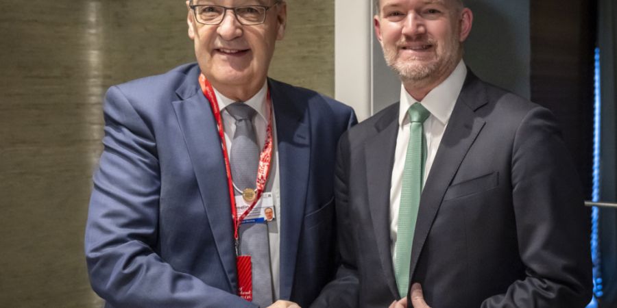 Bundespräsident Guy Parmelin hat den US-Handelsbeauftragten Jamieson Greer (rechts) am Rande des Weltbank-Frühlingstreffens in Washington erneut getroffen. (Archivbild: WEF 2026 in Davos)