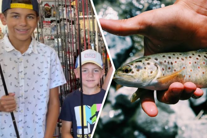 Begeisterte Jungfischer in Andy's Fischershop: Der 13-jährige Kian (l.) und sein Bruder Laurin (6).