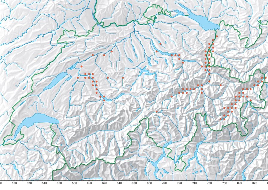 Verbreitung der Fischotter in der Schweiz: Die Punkte zeigen, wo überall in der Schweiz seit 2020 Fischotter gesichtet wurden (Stand: Stand April 2026).