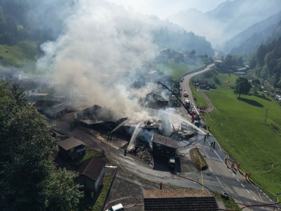 Die Feuerwehr löscht den Brand.