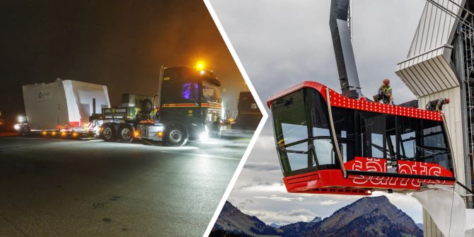 Am Montagabend wurden die Kabinen zur Schwägalp transportiert.