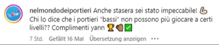 Ein Fan kann sich einen Seitenhieb gegen Sommers Ex-Klub Bayern München nicht verkneifen: «Wer sagt, dass ‹kleine› Torhüter nicht mehr auf einem bestimmten Niveau spielen können?»