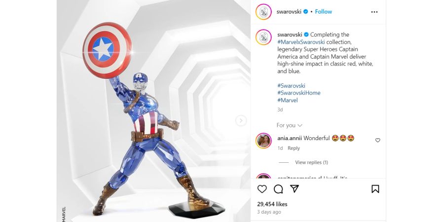 Instagram, Marvel, Swarovski, Captain America