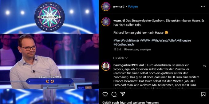 Der Kandidat verliess «Wer wird Millionär?» mit null Euro. wer wird millionär kandidat