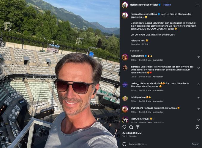 Moderator Florian Silbereisen nahm seine Fans im Voraus schon einmal mit ins leere Stadion in Kitzbühel. Florian Silbereisen