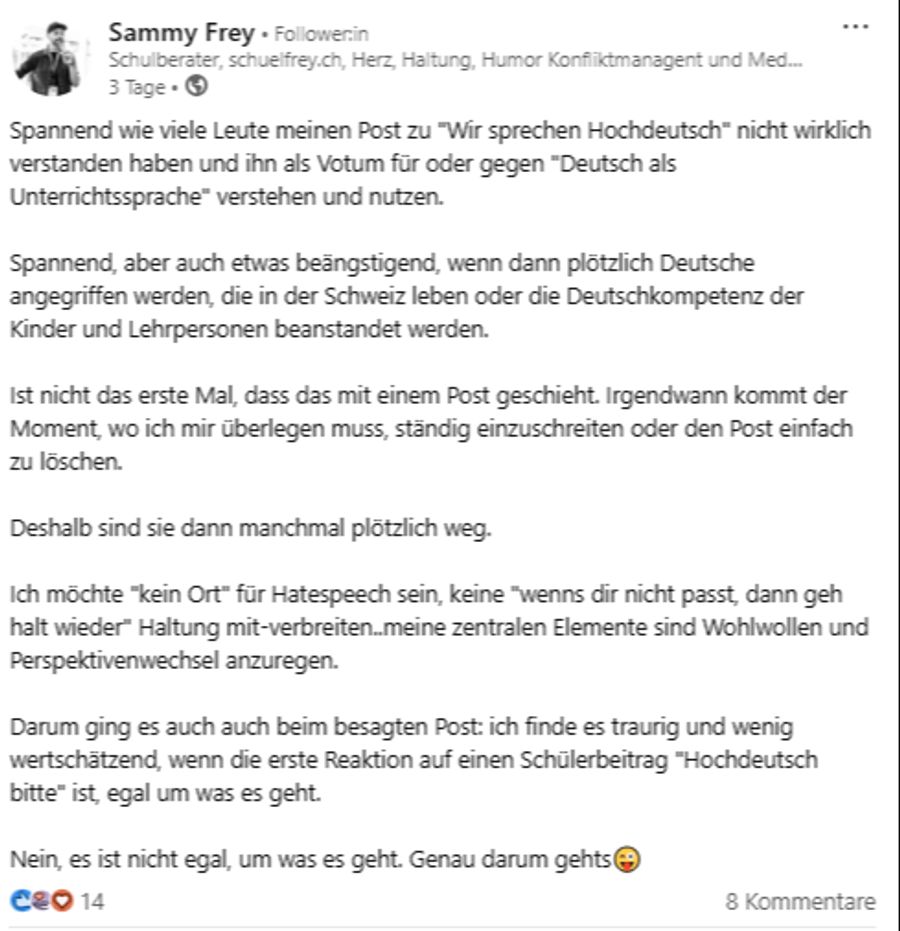 Darauf erhält er hitzige Reaktionen.