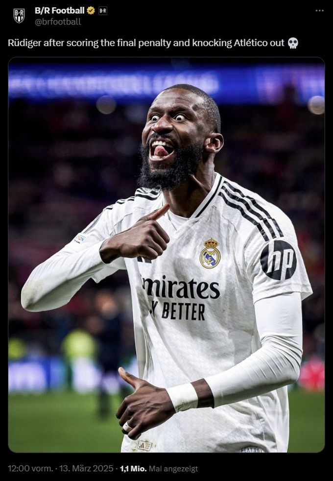 Antonio Rüdiger schiesst im CL-Achtelfinal gegen Atlético den entscheidenden Penalty und macht daraufhin eine Geste mit Folgen. Antonio Rüdiger