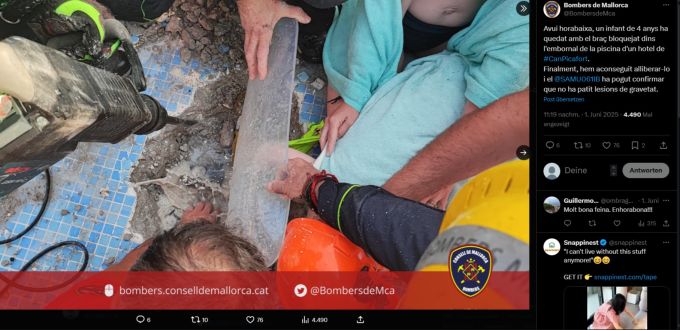 Mallorca: Für die Befreiung des Buben musste das Wasser abgepumpt und die Leitung aufgebohrt werden. mallorca bub unfall
