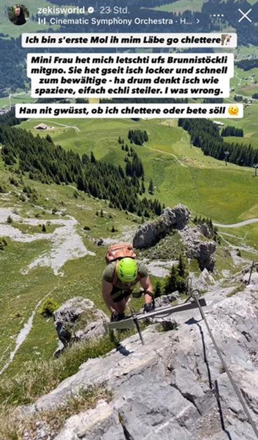 Er habe nicht gewusst, ob er «klettern oder beten» solle, schreibt Zeki.