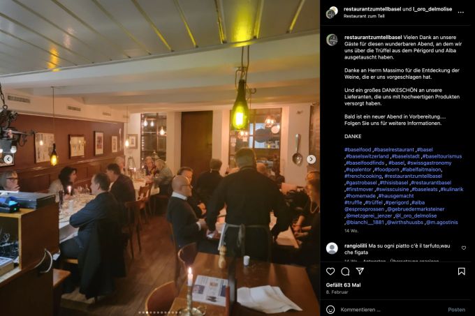Das Restaurant Zum Tell am Spalentor in Basel ist ein beliebter Treffpunkt. Innere Restaurant Zum Tell