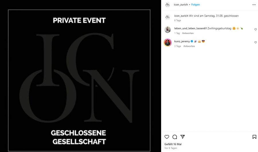 Der Club informierte seine Gäste darüber, dass am 31. August ein privater Event stattfindet.