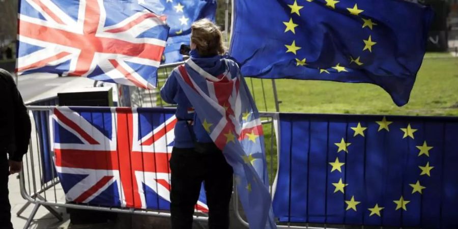 Ein Mann demonstriert vor dem Parlament in London gegen einen Brexit. Foto. Matt Dunham/AP Foto: Matt Dunham