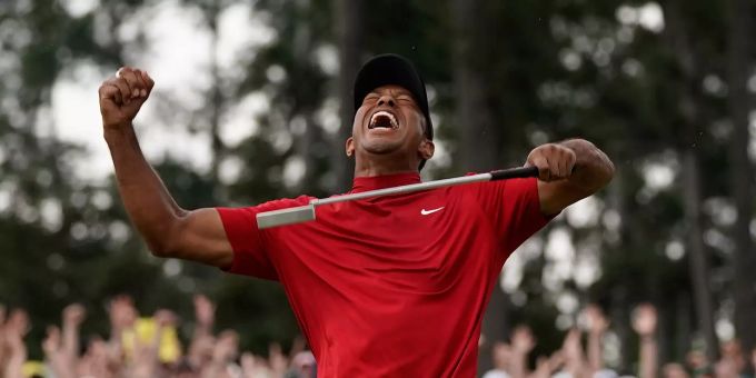Masters-Sieger Tiger Woods lässt seiner Emotion freien Lauf. US Masters Tiger Woods