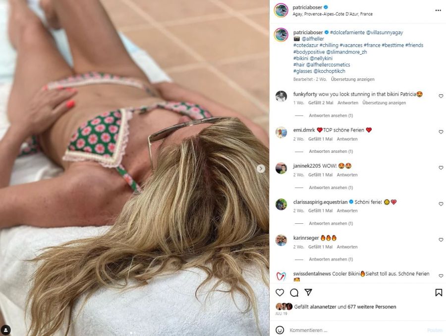 Patricia Boser zeigt sich in den Ferien im Bikini.